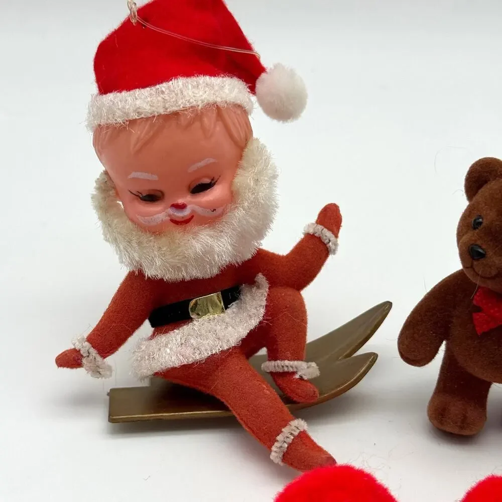 Vintage Christmas Ornaments Santa Skiing Snowman Victorian Girls Pipe Cleaner